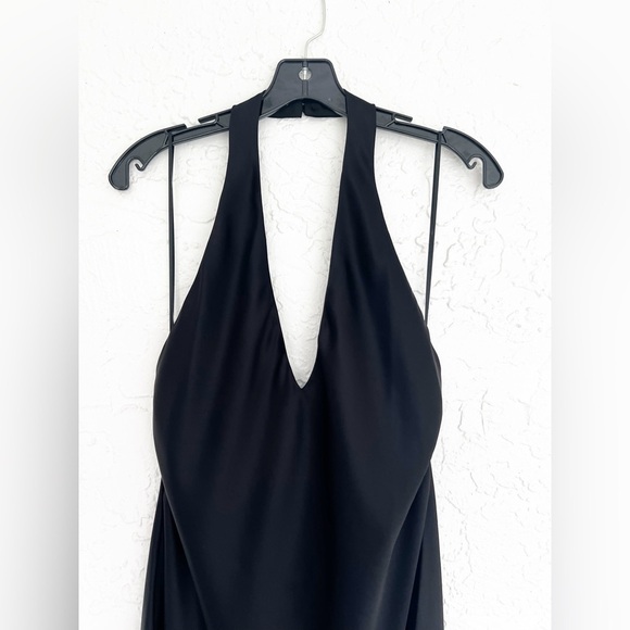 NWT Reformation Meral Black Satin Slip Dress Halter High Slit Womens Size Large - Picture 5 of 10